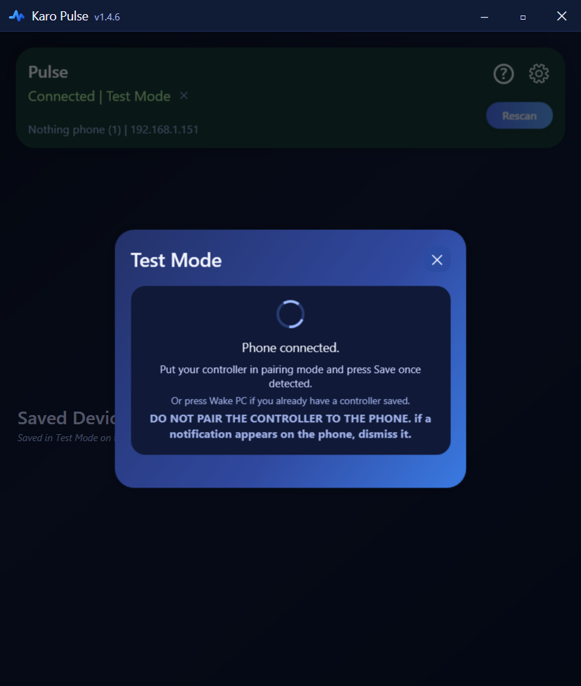 The Windows app connected to the phone