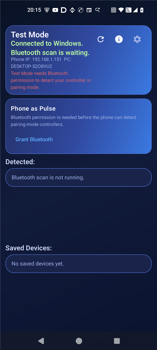 Granting the Bluetooth permission in the Android app