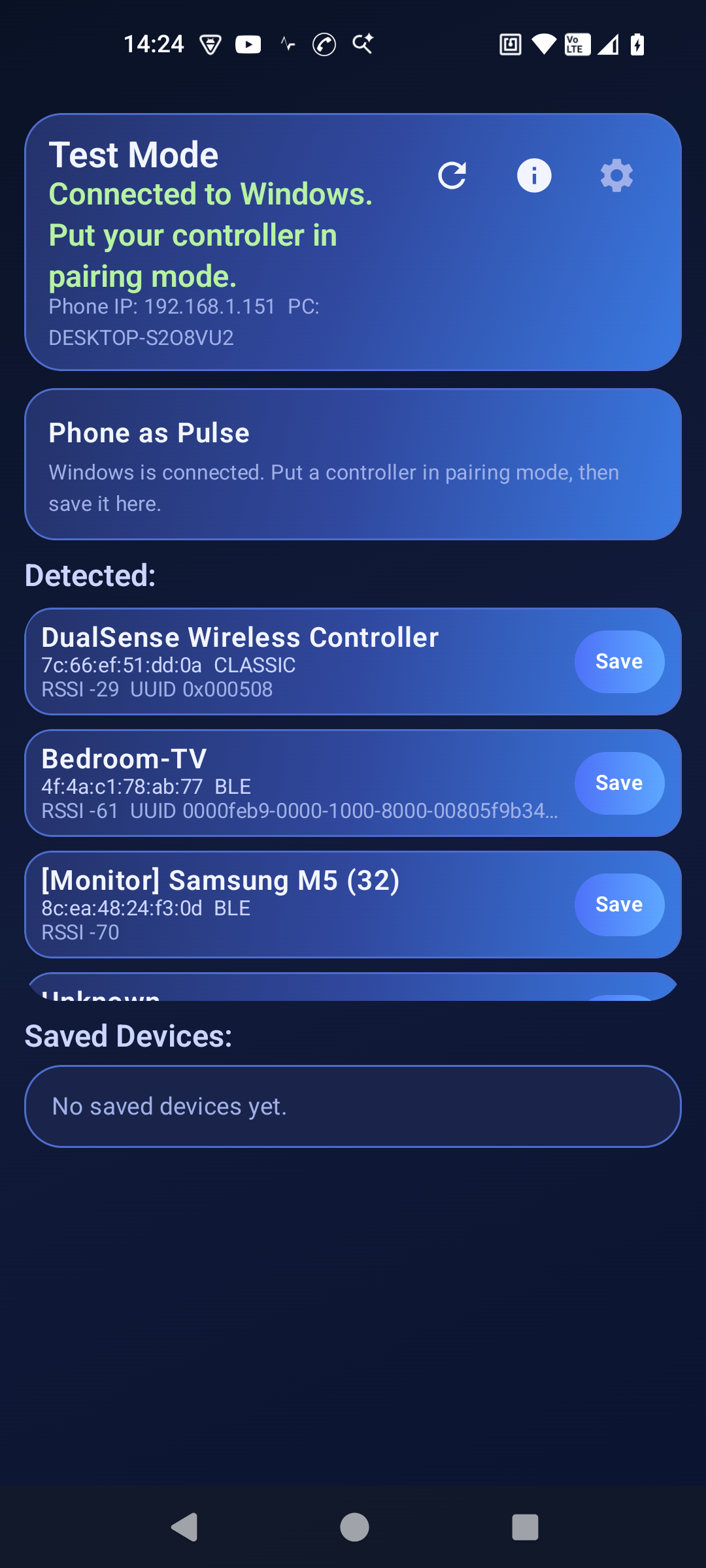 Detected controller with the Save button